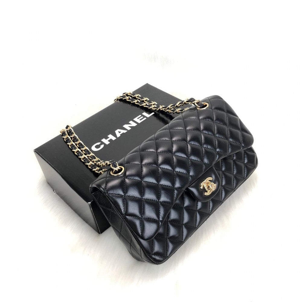 chanel-medium-flap-bag-2-55-black-gold front