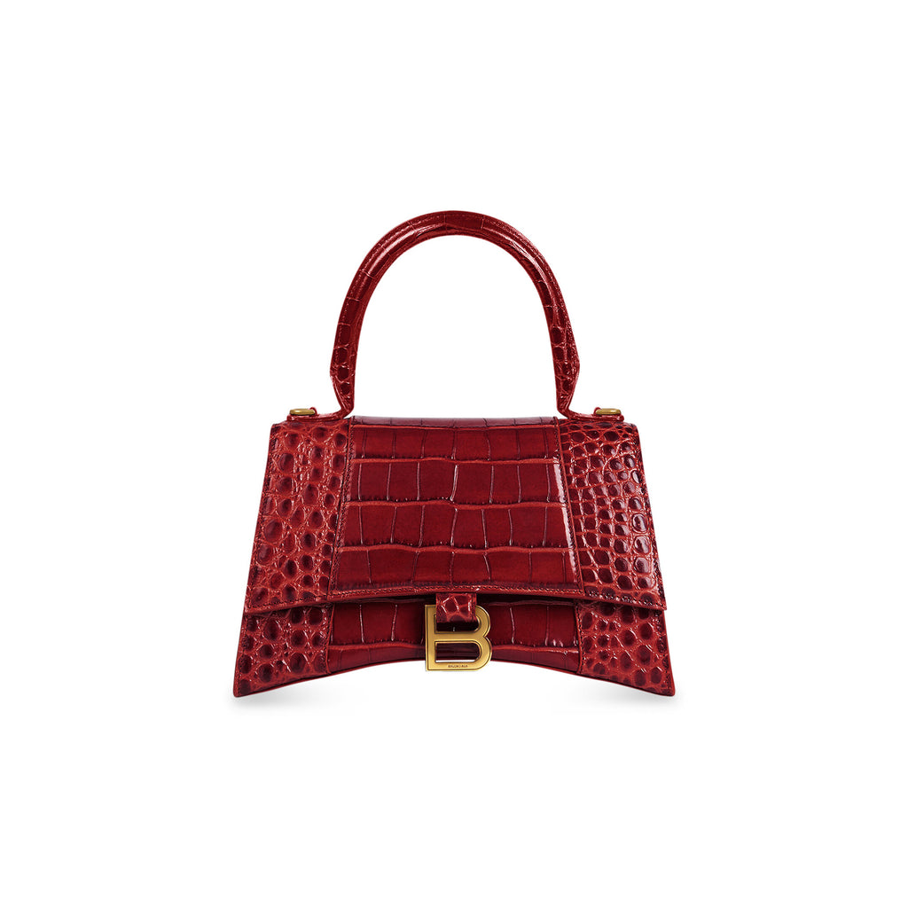 hourglass_small_handbag_crocodile_embossed_dark_red_gold_front