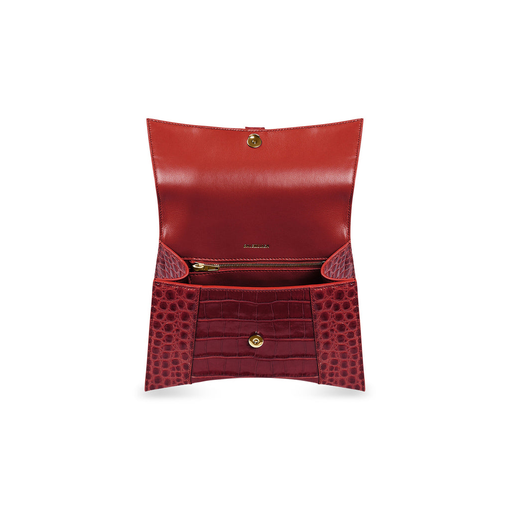 hourglass_small_handbag_crocodile_embossed_dark_red_gold_opened