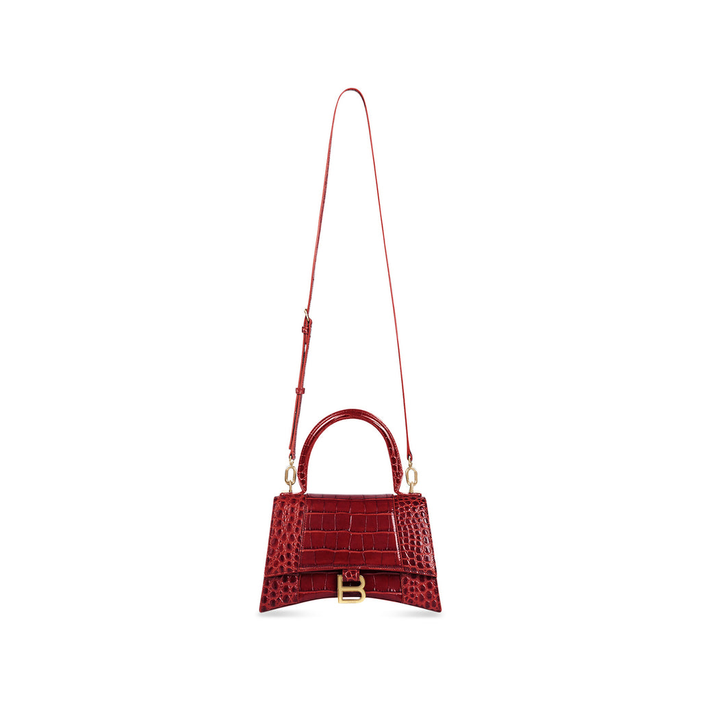hourglass_small_handbag_crocodile_embossed_dark_red_gold_with_strap