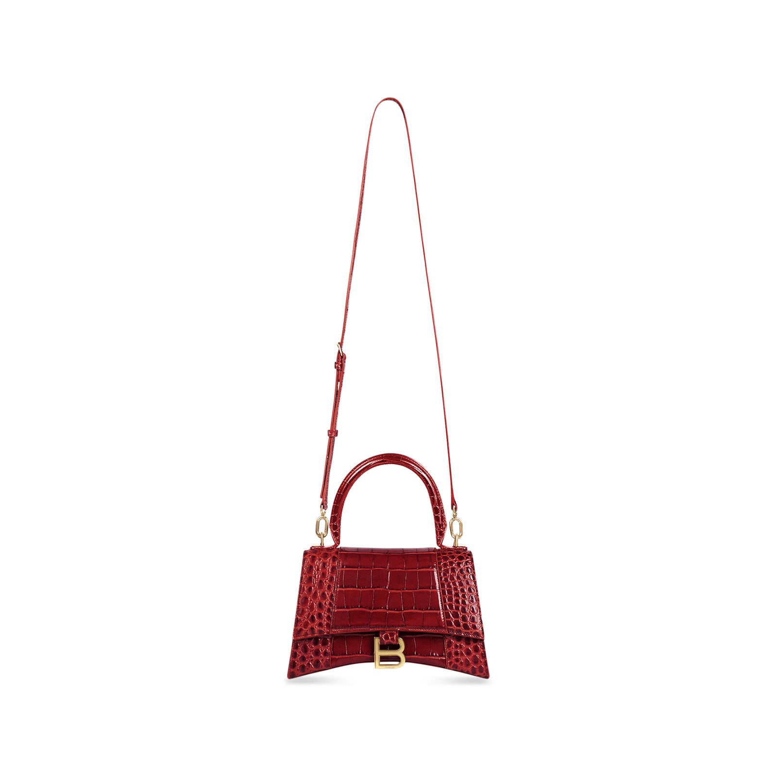 hourglass_small_handbag_crocodile_embossed_dark_red_gold_with_strap
