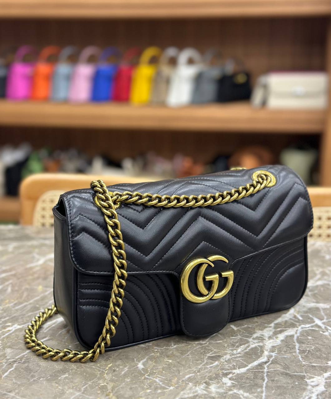 Marmont Shoulder Bag | Quilted Leather | Double G Gold Hardware