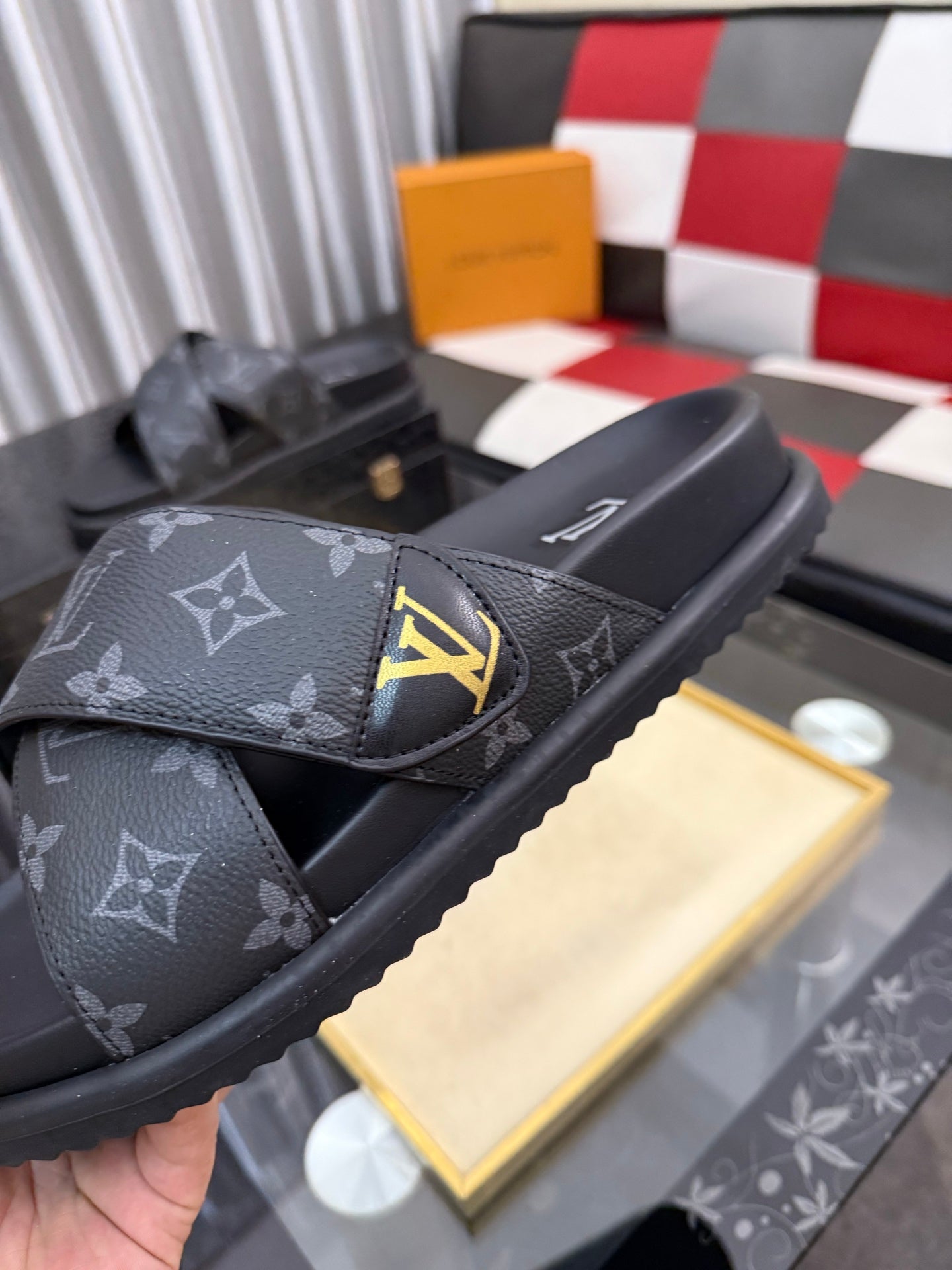 Premium Waterfront Cross Strap Slides for Men - Luxury Monogram Sandals