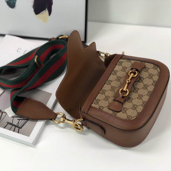 GC Horsebit Monogram Shoulder Bag with Horsebit Detail – Featuring Iconic Web Strap