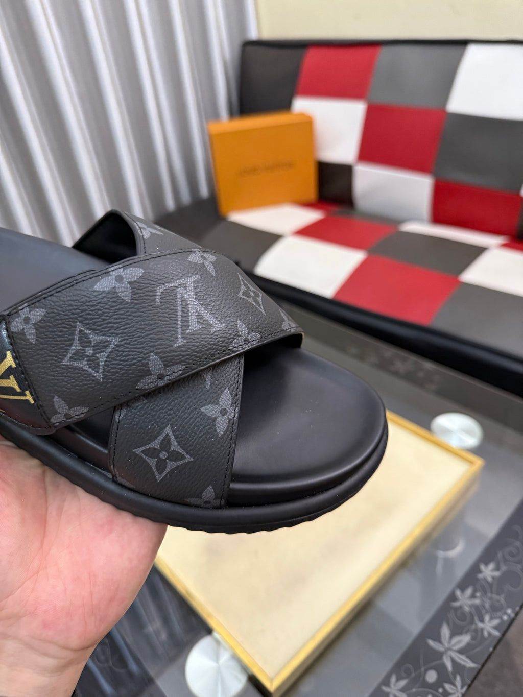 Premium Waterfront Cross Strap Slides for Men - Luxury Monogram Sandals