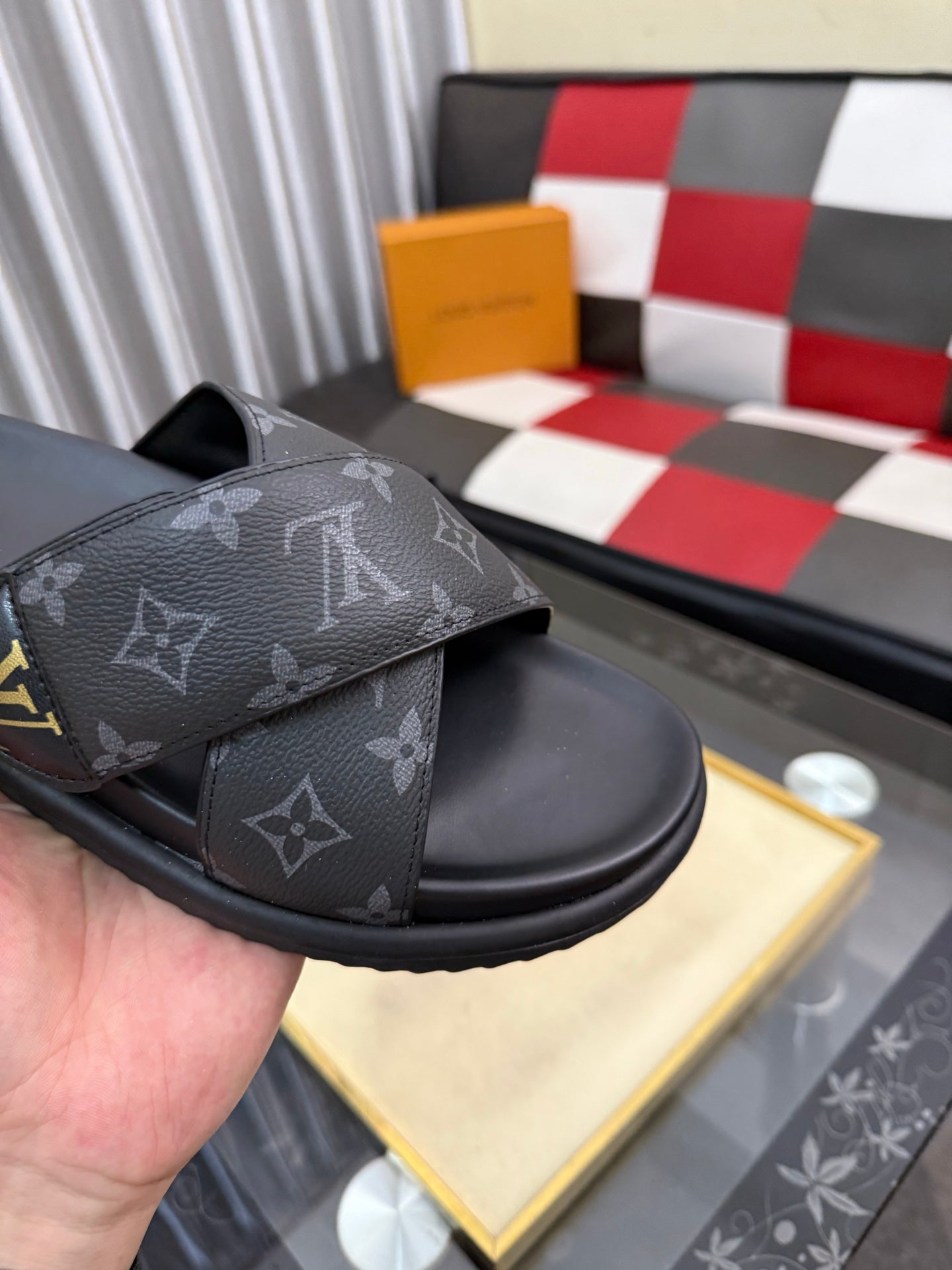Premium Waterfront Cross Strap Slides for Men - Luxury Monogram Sandals