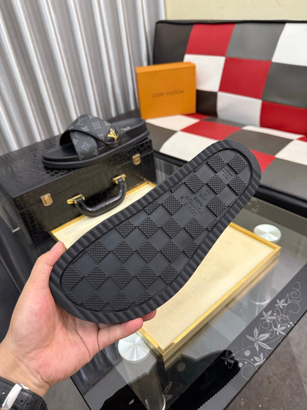 Premium Waterfront Cross Strap Slides for Men - Luxury Monogram Sandals