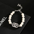 Elegant CC Logo Pearl Bracelet with Rhinestones for Women