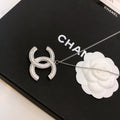 Elegant CC Pendant Necklace with Rhinestones in Silver